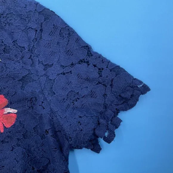 Whistles Women’s Floral Lace Navy Blue Lined Dress Short Sleeve - UK 8 / EU 36 - Picture 5 of 10